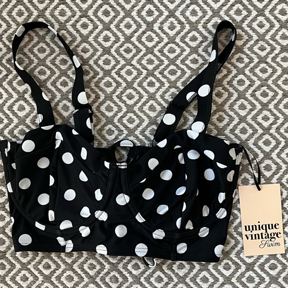 Unique Vintage Black and White Polka Dot Swim Top